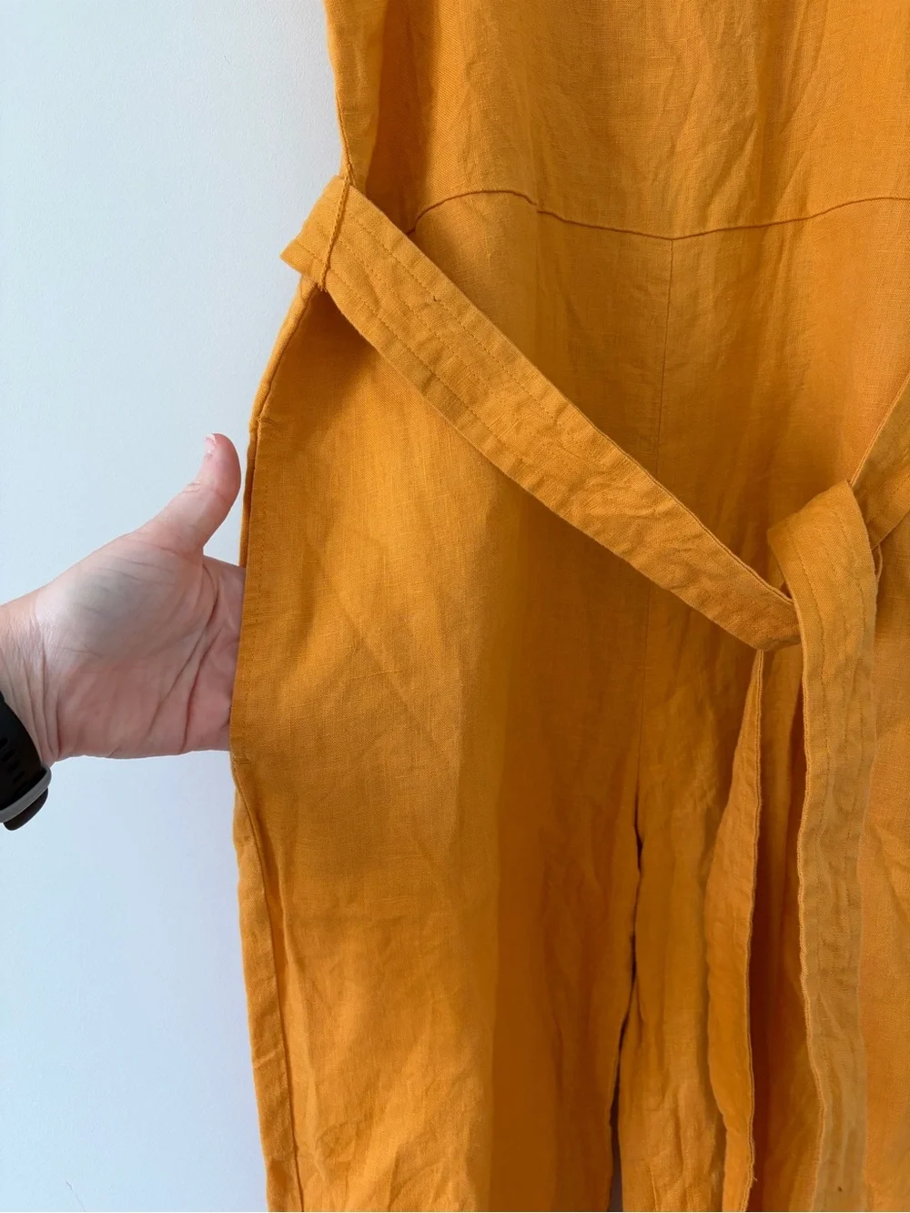 Everlane Linen Square Neck Sleeveless Wide Leg Jumpsuit Marigold Yellow 0P